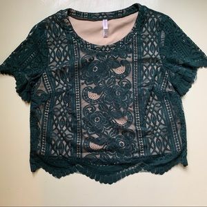 Green and nude crop top